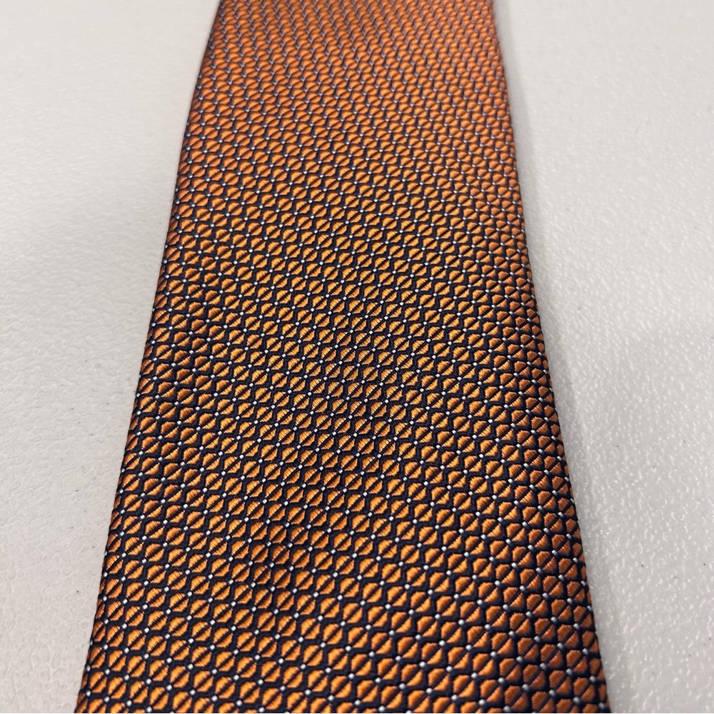 Jos. A. Bank Men’s Orange/Navy Geometric Patterned 100% Silk Tie